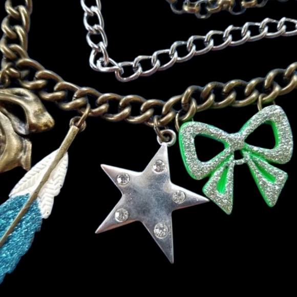 🪶Betseyville Luck-Theme 3-Chain Layered Feather Horse Butterfly Necklace - EPC - Picture 6 of 10